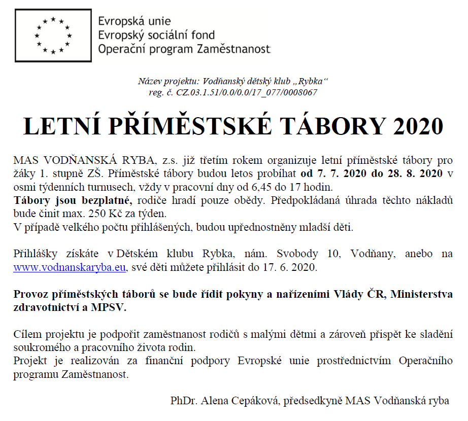 Letní příměstské tábory 2020